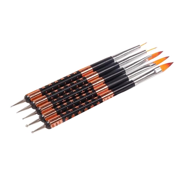 5 pinceles de doble punta para uñas, diseños de uñas, manicura, taladro de punta Negro Yuyangstore Pinceles para uñas