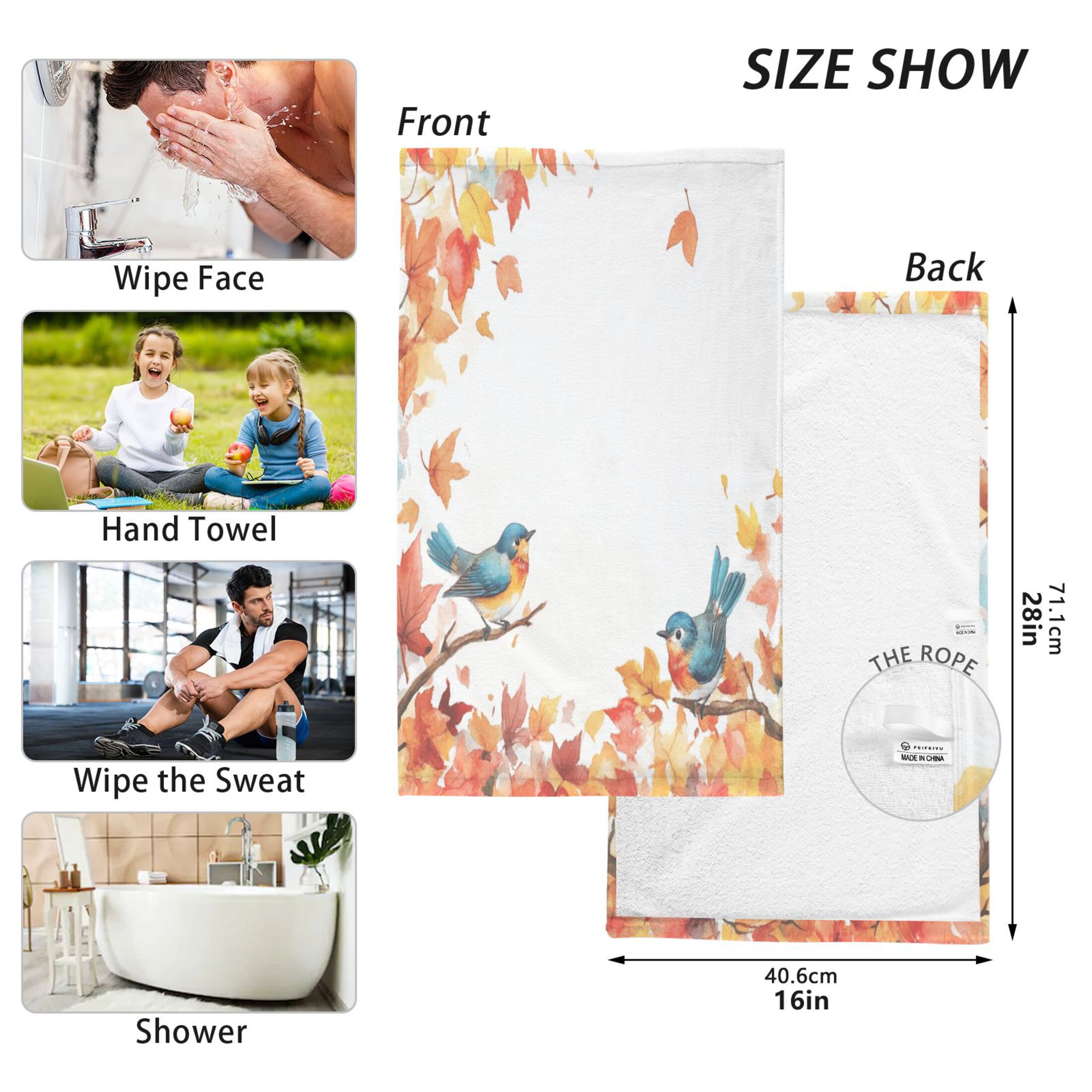 Cotton Towel Two-Piece 16x28 Inch One Sizex2 Face Towel Set Towel Set Cotton Hand Bath Towel Bathroom Beach The Blue Bird