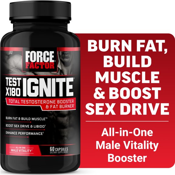 Force Factor Test X180 Ignite, Testosterone Booster for Men with Fenugreek, Horny Goat Weed for Muscle, Strength, Energy & Performance, 60 Capsules