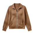 thumbnail image 5 of DailyTrove Women's Ribbed Knit Zip Up Jacket Long Sleeve Stand Collar Casual Outerwear with Pockets, 5 of 5
