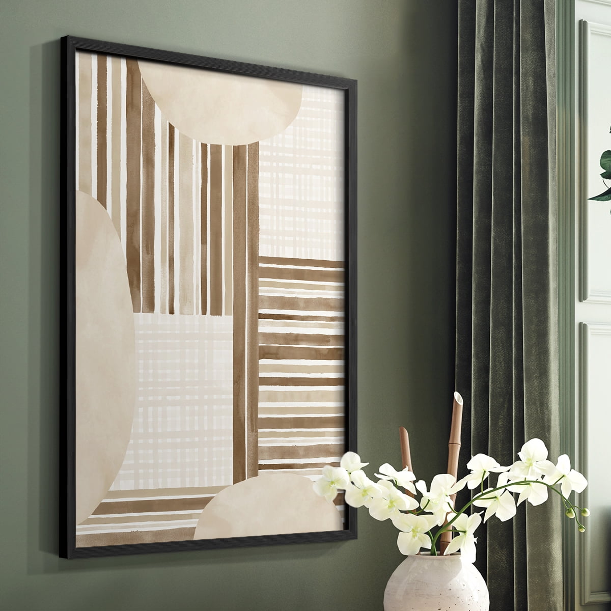 Neutral Stripes in Black Solid Wood 16 x 20 Framed Print