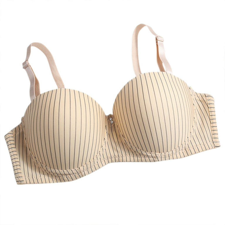 Womens Bras,Thin Cup Striped Gather Bra, Comfortable And Breathable Girl  Underwear(70B-85B) 