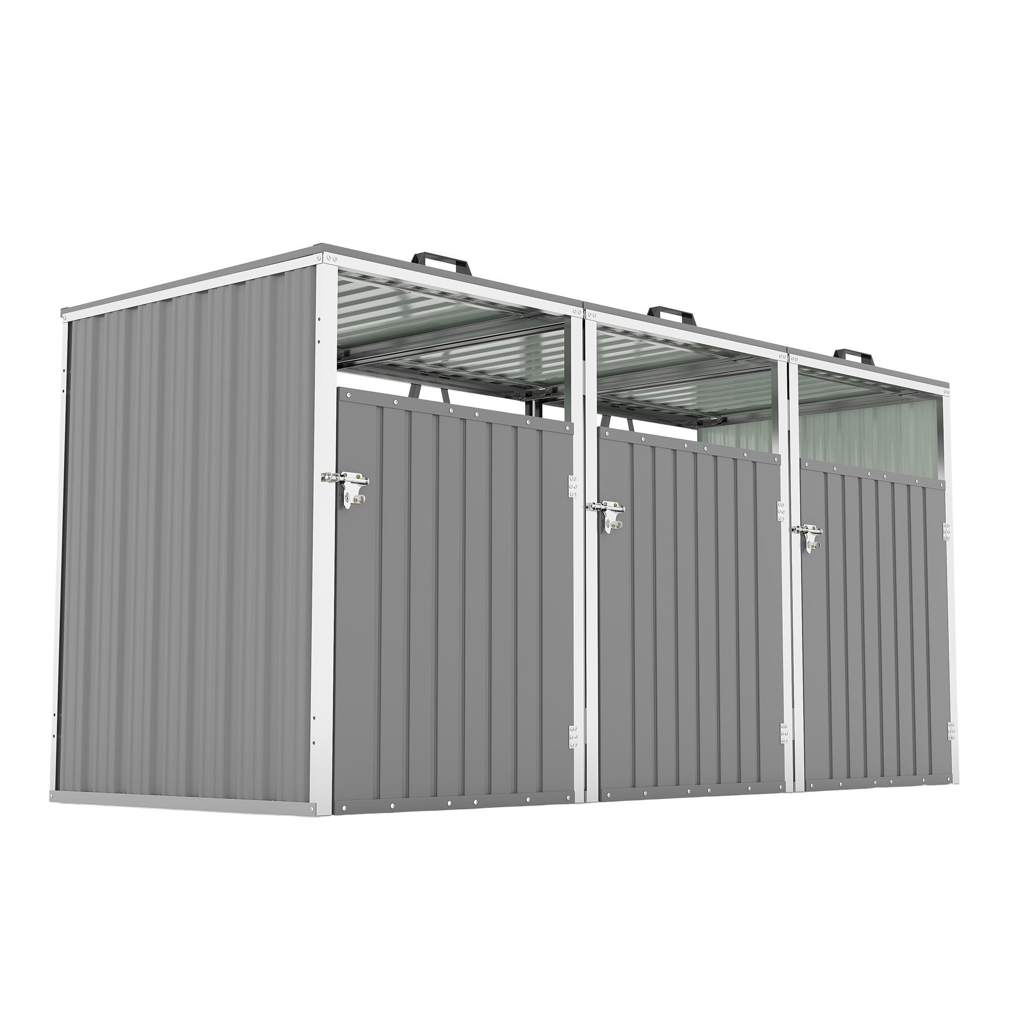 Royard Oaktree Metal Garbage Can Shed for 3 Trash Cans, 120 Cu.Ft Outdoor Storage Shed with Lockable Doors & Waterproof Lid Chain, Bike Sheds & Outdoor Storage for Patio, Garden, Backyard, Grey