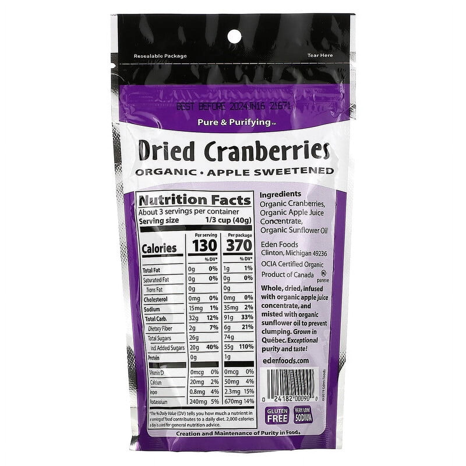 Eden Foods, Organic Dried Cranberries, 4 oz Pack of 4