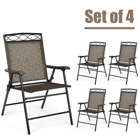 Costway Set Of 4 Patio Folding Chairs Sling Portable Dining Chair W Armrest Canada - Sling Patio Furniture Canada