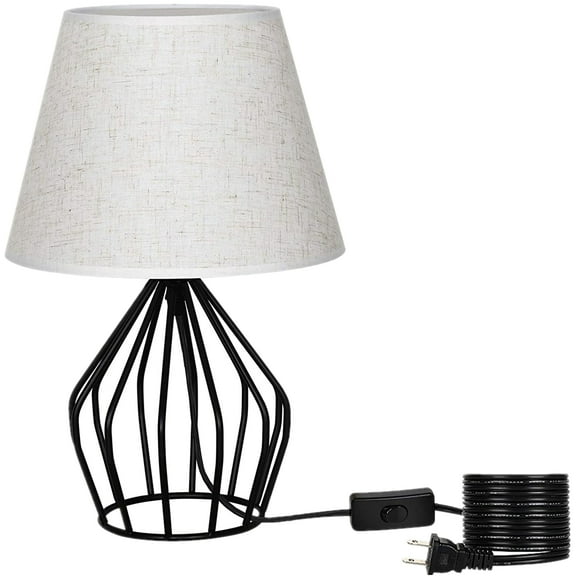 Oumilen Black Nightstand Lamp with Metal Hollow Base White Shade