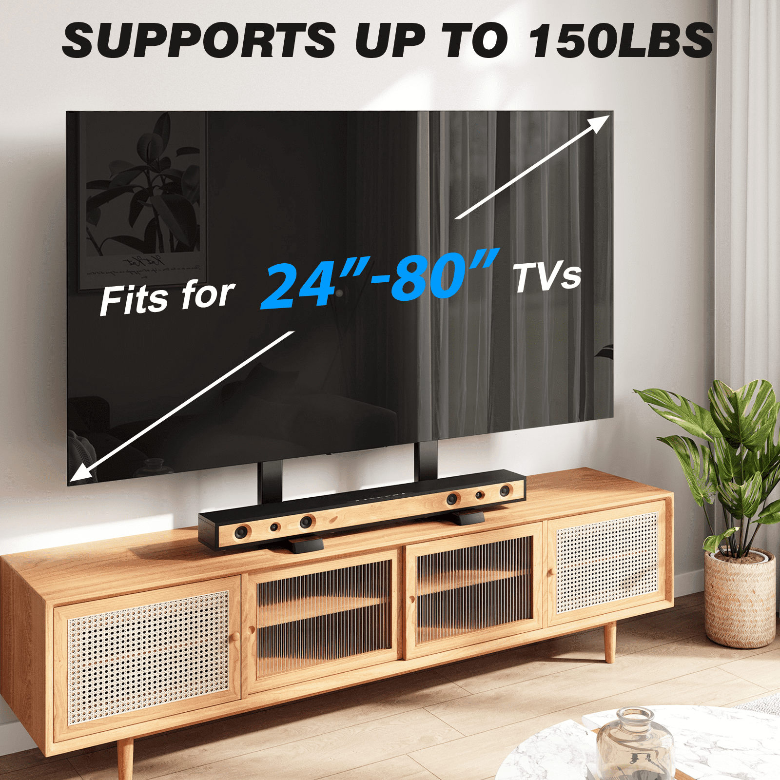 RTVR 24 to 80 inch Table Top TV Stand Universal Feet Base Replacement, TV Mount Legs for Flat Screens, Adjustable Black