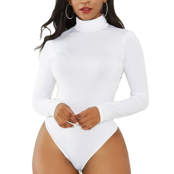 Body para Mujer Bodysuit De Manga Larga para Mujer Body con Cuello Alto Body De Color Puro Diseno Exquisito Walmart en linea
