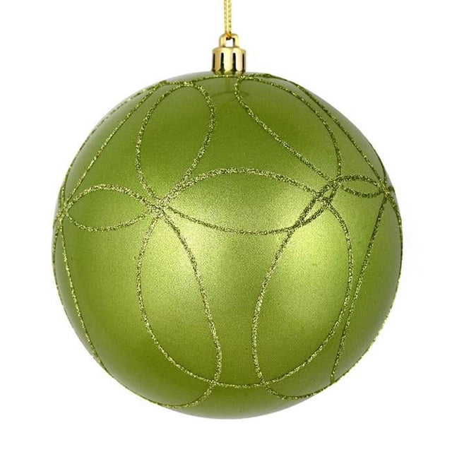 Vickerman N182554D 4.75 in. Celadon Candy Ball Ornament with Circle Glitter Pattern 4 per Bag