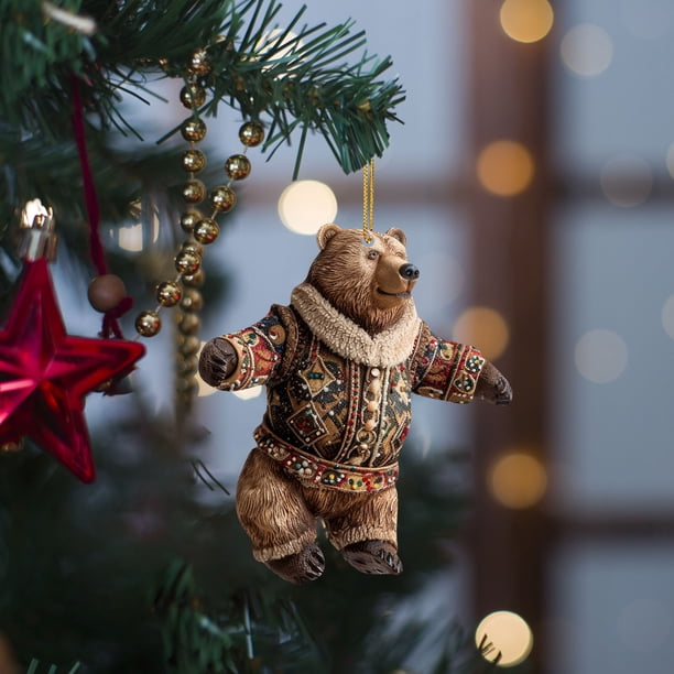 Adorno navideño de oso Colgante plano de acrílico Adorno retro de oso polar para árbol de Navidad Mini adorno navideño Decoración para colgar Regalo