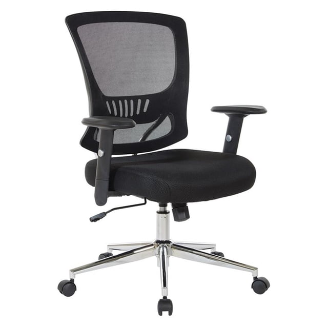 Fauteuil de Travail à Bascule avec Verrouillage, Dossier en Maille et Siège, Base Chromée, en Tissu Noir