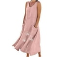 thumbnail image 2 of LEBONYARD Womens Dresses Clearance under $5.00,Casual Dresses for Women,New Women's Sleeveless Cotton and Linen Round Neck Printed Long Dress Purple XXXXL, 2 of 8