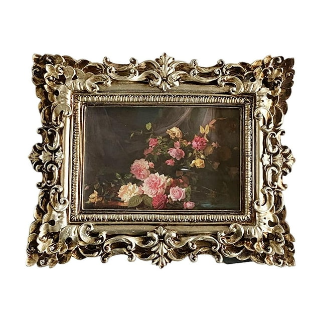 Guardoinrt Ornate Desktop Photo Frame Decor Retro Resin Holder Noble Carvings Living Room Crafts Gift Retro Photo Frame Vintage