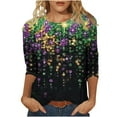 thumbnail image 2 of Mardi Gras Tops T-shirt Blouse for Womens,Womens 3/4 Sleeves Round Neck Mardi Gras Printed Casual T-shirt Purple XL, 2 of 5