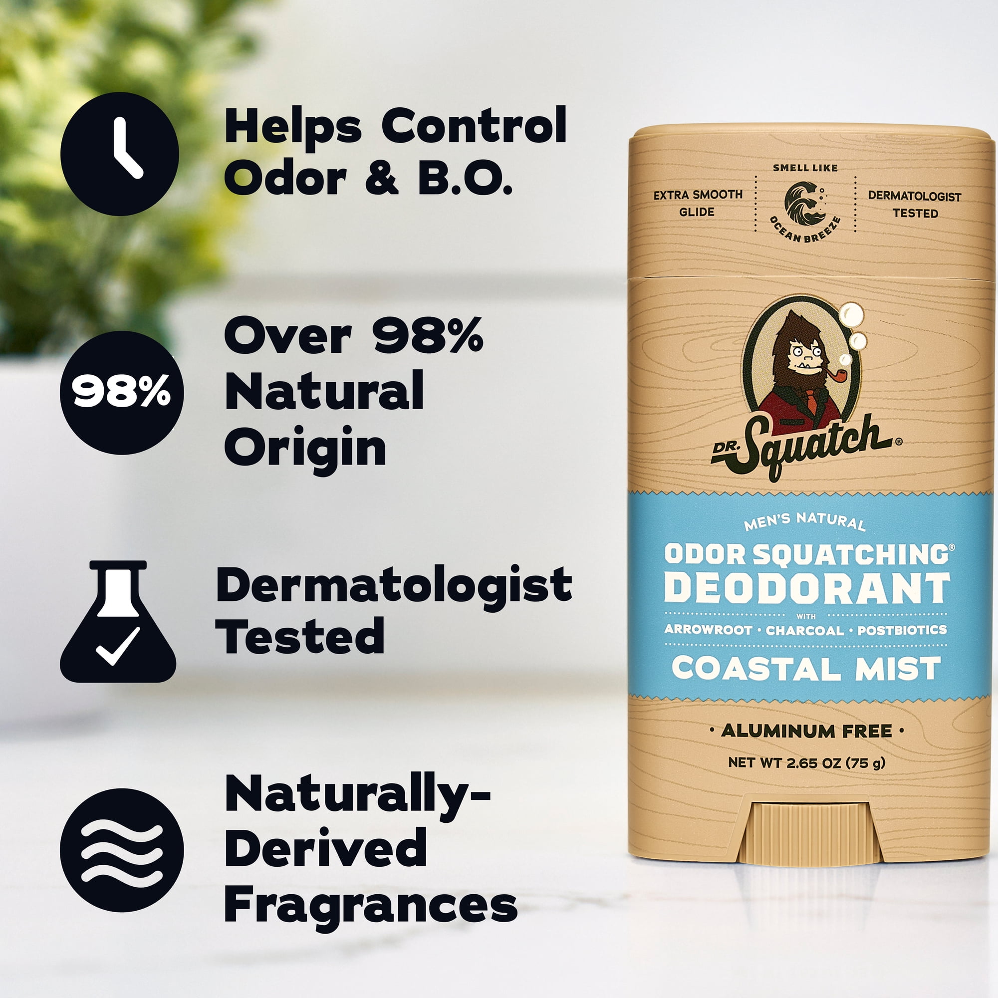 (2 pack) Dr. Squatch Mens Aluminum Free Deodorant, Natural Deodorant for Men, Coastal Mist, 2.65 Oz