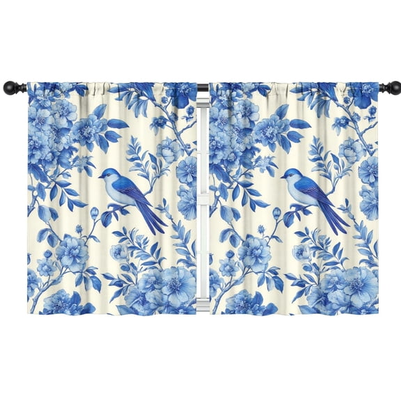 Blackout Kids Curtains,Blue Pioneer Flower and Bird Childrens Insulated Curtains Set Of 2,Bedroom Essentials,Toddler Room Decor 42x54in(106x137cm)