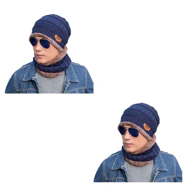 Minnieouse Gorro de invierno de punto de lana para niños, gorros de invierno de lana Coral, gorros, bufanda para niños, gorro cálido transpirable Azul oscuro Erwachsene 2piezas Minnieouse CBP017853