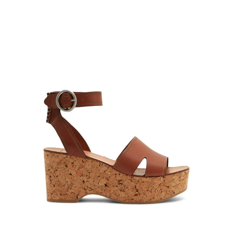 DOLCE VITA Womens Brown Cork Ankle Strap Adjustable Linda Round Toe Wedge Buckle Leather Dress Sandals Shoes 10