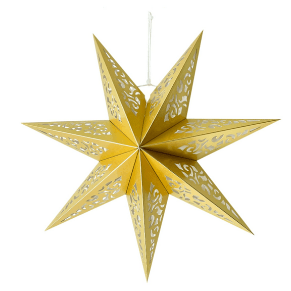 Gold Paper Star Lanterns, 2pcs Stars Hanging Christmas Paper Lampshade 30" 7 Point Star Hanging Decorations for Christmas New Year Wedding Party Birthday decoration