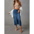 thumbnail image 2 of Women'S Jean Skirt Stretch High Waisted Frayed Raw Hem A Line Denim Midi Skirt with Pockets Blue S, 2 of 8