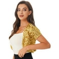 thumbnail image 5 of CHICTRY Womens Short Sleeve Crop Top Outwear Shiny Sequins Bolero Cardigan Gold One Size, 5 of 7