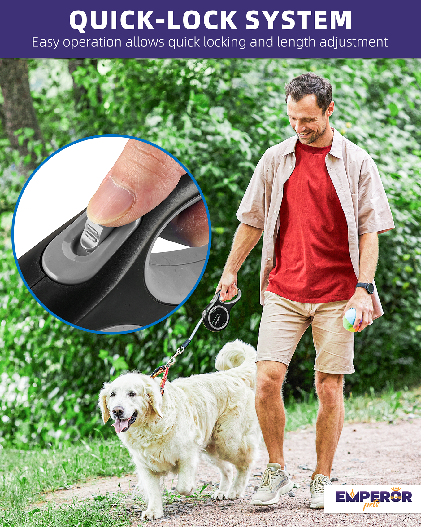 Emperor Pets 26 ft Retractable Dog Leash for Large Dogs, Up to 110 lbs, Heavy Duty, Gray - GY26