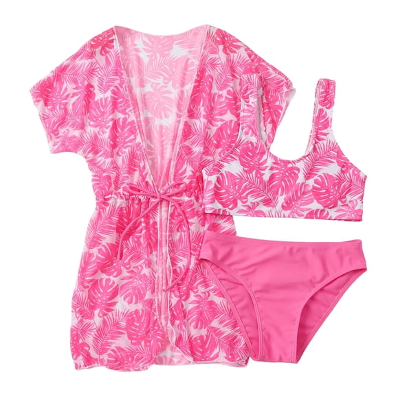 Staki Girls Bikini Girls Swimsuit Cover Up Kids Bathing Suit Swim Coverup Beach Bathing Suit 5-11Y(Hot Pink,10-11 Years)