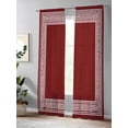 thumbnail image 4 of Sheer Curtains 84 Inches Long, Red Geometric Light Filtering Window Curtains for Living Room, Country Farm Traditional Chinese Tile Rod Pocket Voile Sheer Curtain Drapes, 52"W x 84"L, 2 Panels, 4 of 8