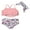 Pink, variant on Xingqing 3PCS Newborn Baby Girls Swimsuit Solid Tassel Tops Dinosaur Shorts Headband