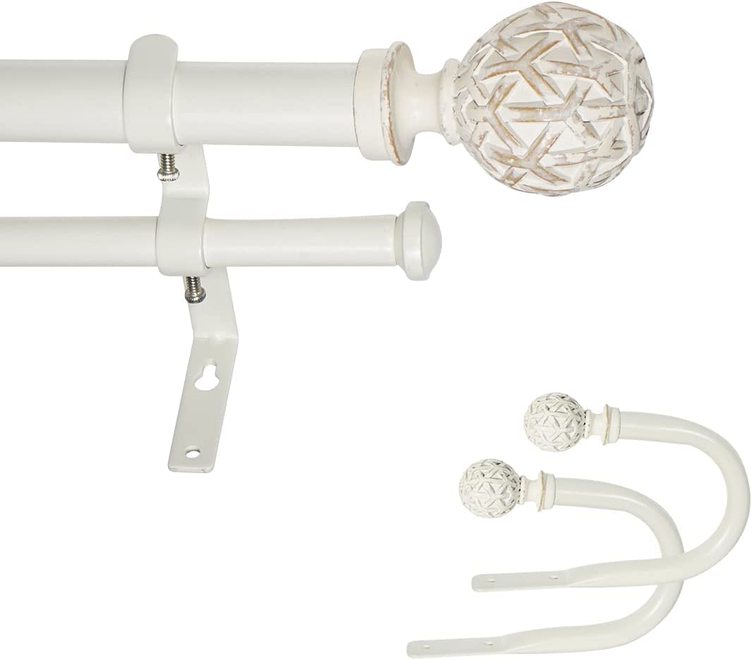 Classic Touch Heavy Duty Double Curtain Rod, White, 2848 Inches