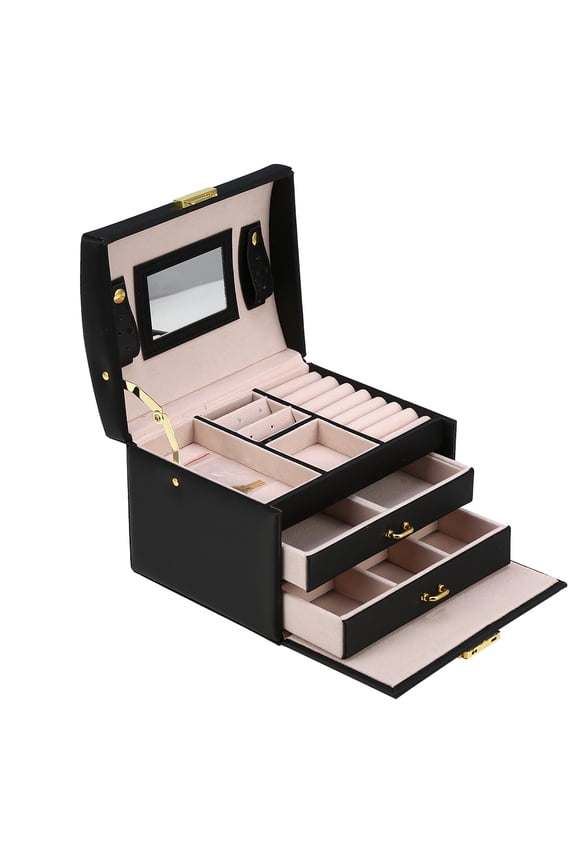 Earring Storage Case, Three Layer Jewelry Storage Organizer Box PU Earring Necklace Display Case Cabinet, Jewelry Organizer