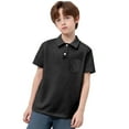 thumbnail image 4 of XUELUO Boys Athletic Shirts Summer Solid Color Lapel Button Down Short Sleeve With Pocket Casual Tops Tee Shirts Outwear,Black,13-14 Years, 4 of 4
