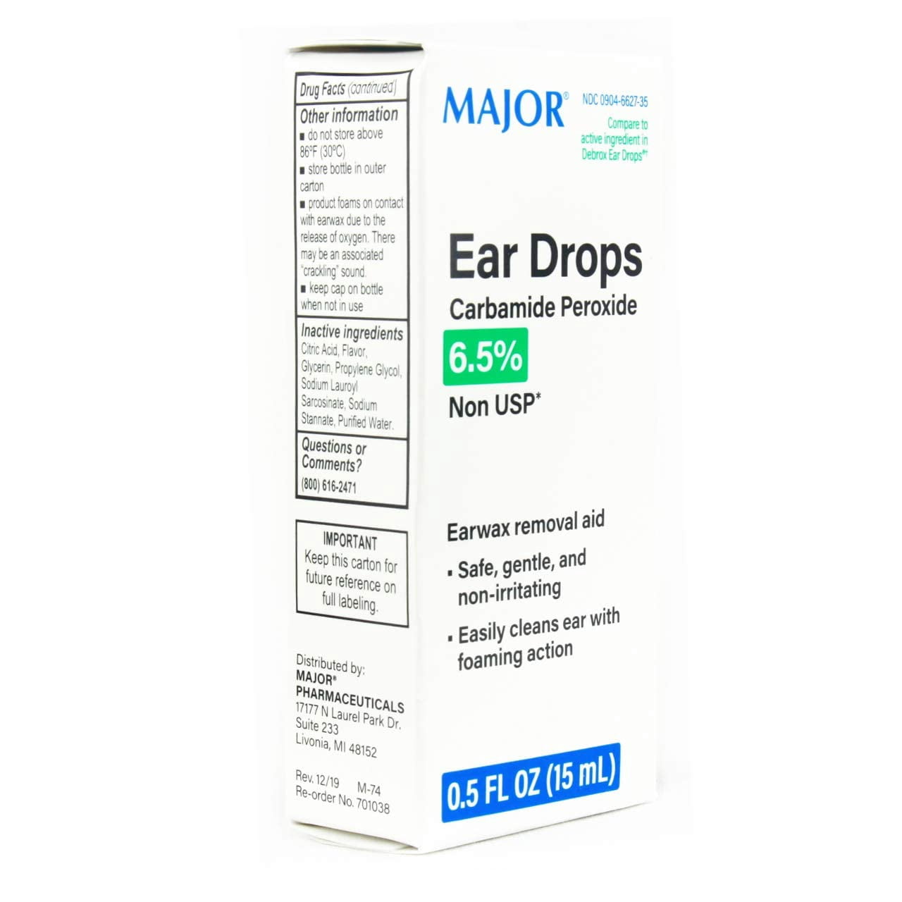 Generic Debrox Earwax Remover, 0.5 Fl. Oz., Major Pharmaceuticals 00904662735, 1 Count