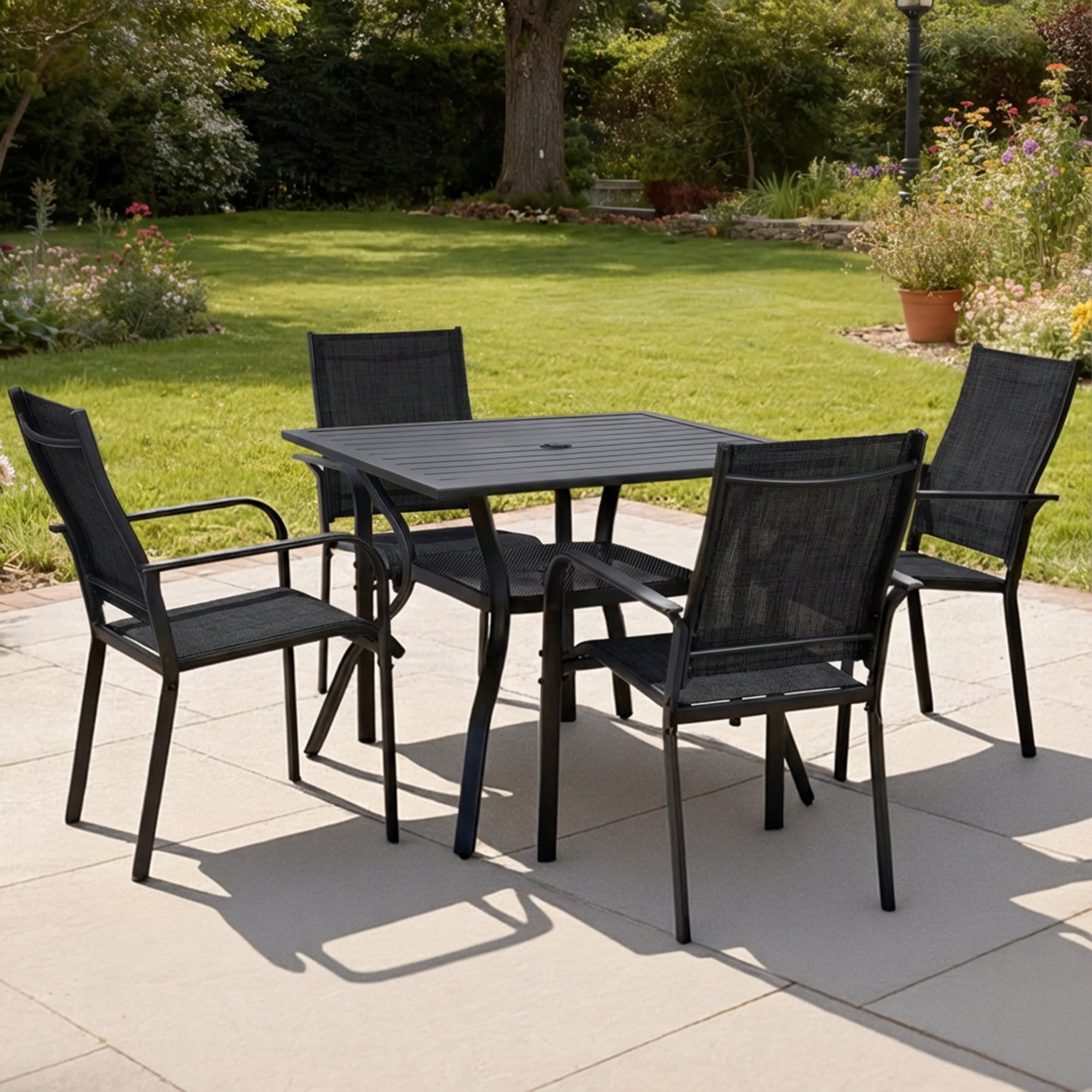DELMANGO Patio Chairs Set of 8, Outdoor Dining Chairs High Back, All-Weather Padded Textilene Dining Chair for Lawn Porch Garden,Black