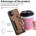 thumbnail image 6 of Phone Case for iPhone 11 6.1 Wallet Cover with Screen Protector and Wrist Strap Lanyard RFID Credit Card Holder Ring Stand Cell Accessories iphone11case iPhone11 i Phone11 11s XI 11R Women Men Brown, 6 of 7