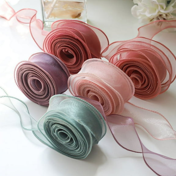 XmhyTop 10 Yards 40mm Wave Silk Gauze Organza Ribbon Bow Material for Hair Ornament Gift Wrapping Decoration Lace Ribbons (Color : Pink, Size : 40mm)