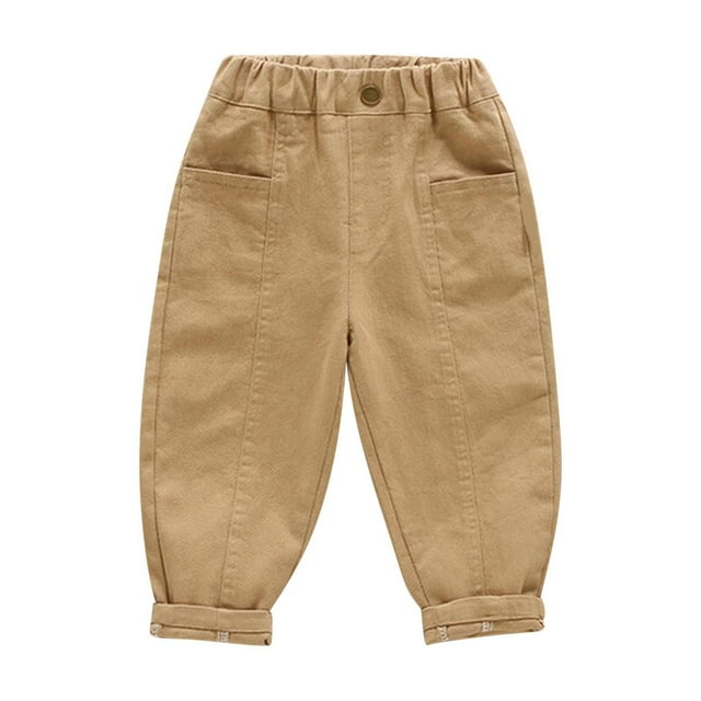 Odeerbi 2-10 Años Niños Niñas Algodón Pantalones Pierna Recta Casual Color Sólido Botón Cintura Media Pantalones Cónicos Con Bolsillo