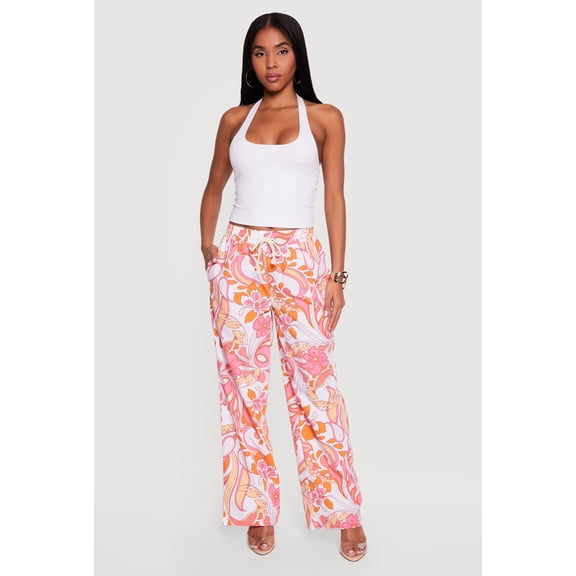 Women's Printed Poplin Wide Leg Pants