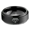 thumbnail image 2 of Tungsten Superhero Super Dad Emblem Symbol Band Ring 8mm Men Women Comfort Fit Black Step Bevel Edge Brushed Polished, 2 of 4