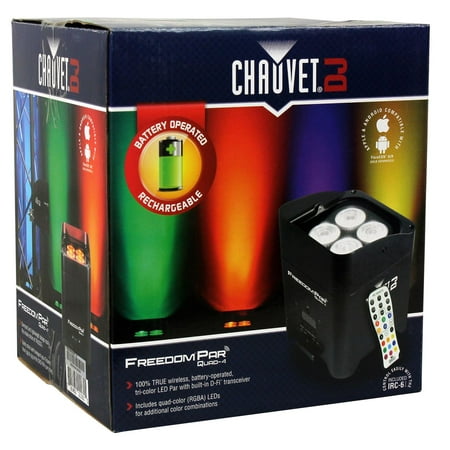 (4) Chauvet DJ Freedom Par Quad 4 Wireless Rechargeable Wash Lights+Cables+Cart