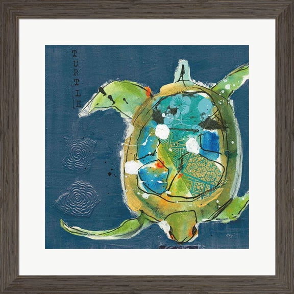 Great Art Now Chentes Turtle on Blue by Kellie Day, Framed Wall Art, 25.5W x 25.5H