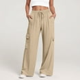 thumbnail image 2 of zaveiop Wide Leg Cargo Sweatpants for Women Baggy Drawstring High Waisted Jogger Loose Comfy Athletic Pants with Pockets (Z1-Khaki, M), 2 of 7