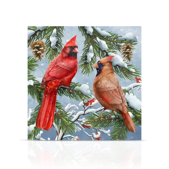 Briarwood Lane Winter Canvas Art 16x16 Wintertime Cardinals For Winter Medium Canvas Art Medium Lighted Canvas Wall Art LED Lights Winter Themed Decor