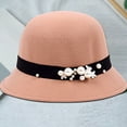 thumbnail image 6 of D-GROEE Women British Style Solid Color Winter Hat Faux Woolen Cloche Bucket with Faux Pearl Decor, 6 of 8