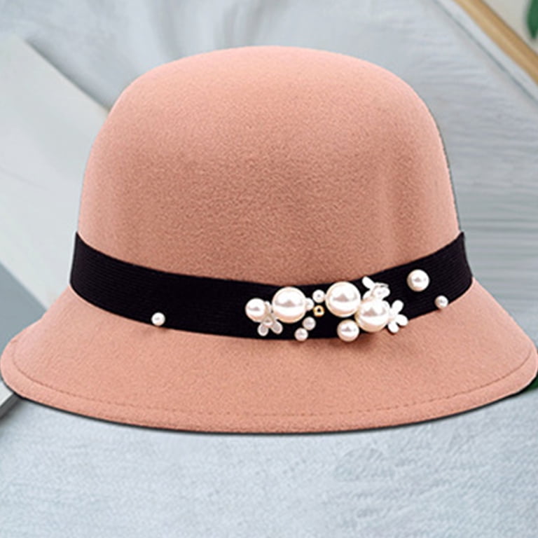 Wool Cloche Bucket Hat with Faux Pearl Flower Dahlia main image 4