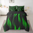 thumbnail image 2 of jejeloiu Geometric Stripes Pattern 7-Piece Bedding Comforter Set,Green Wave Line King Bedding Sets For Men Women Reversible, 2 of 8