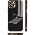 thumbnail image 4 of Compatible with iPhone 12 Pro Max Case Heart Cute Pattern Plating Electroplate Luxury Elegant Case Camera Protector Soft TPU Shockproof Protective Back Cover iPhone 12 Pro Max Case -Black, 4 of 6