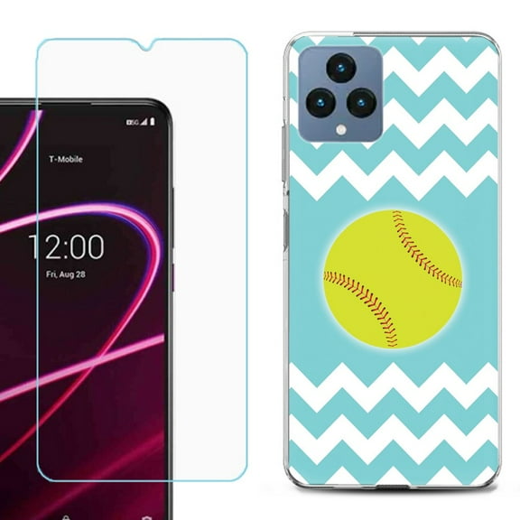 OneToughShield ® for T-Mobile Revvl 6x 5G Shockproof Phone Case, with Tempered Glass Screen Protector - Chevron/Softball