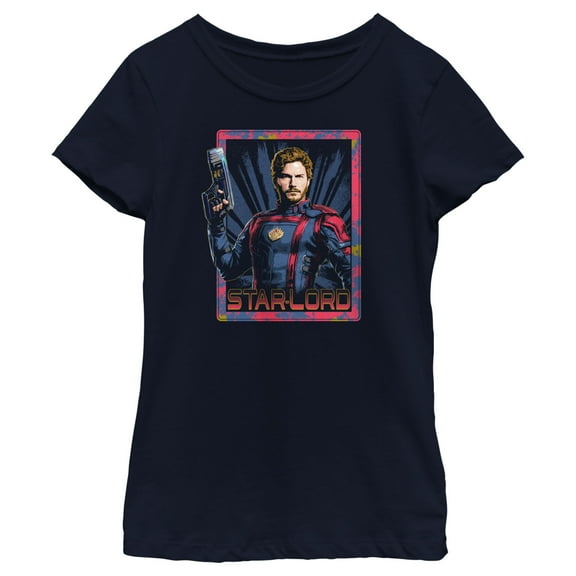 Girl's Guardians of the Galaxy Vol. 3 Star-Lord Square  Graphic Tee Navy Blue Small