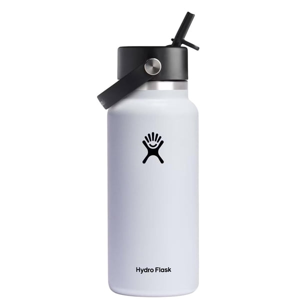 Botella Hydro Flask Blanca con Boca Ancha y Popote Flexible de 946 ml, Aptas para Lavaplatos